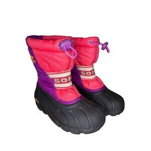 SOREL Girls 12 Flurry Snow Boots Pink Waterproof Insulated Pull On Winter Warm